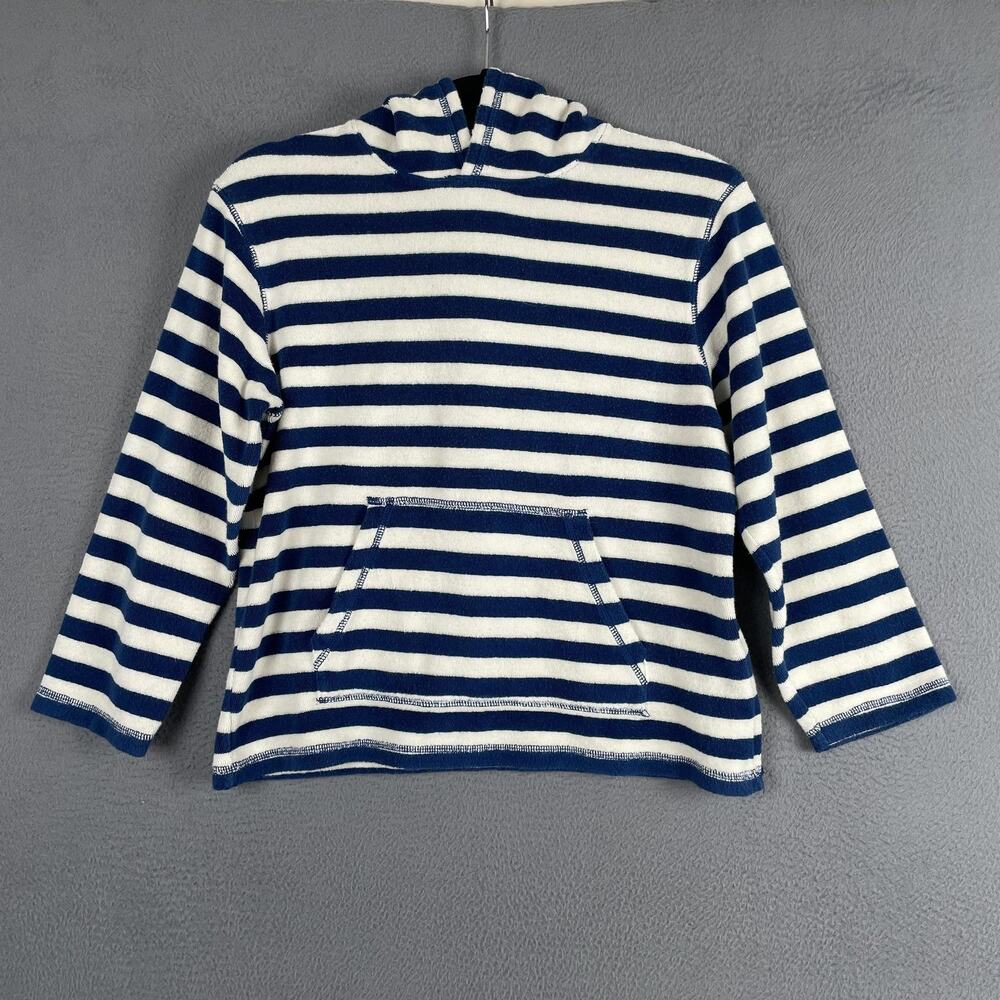 Mini Boden Hoodie Youth 9-10Y Blue White Stripe Pullover Kangaroo Pocket Top